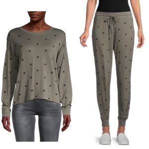 Splendid Olive Embroidered Star Sweatshirt/Joggers
